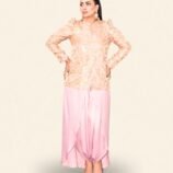 Gul-Kari Draped Tulip Shalwar Ensemble – Fluid Festive Elegance with Gold Floral Detailing