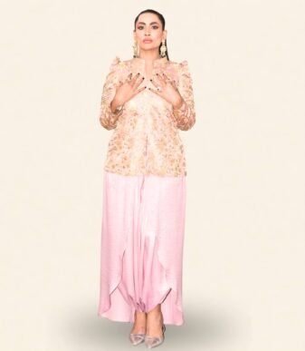 Gul-Kari Tea Rose Banarasi Jacquard Jacket – Floral Heritage with Modern Structure