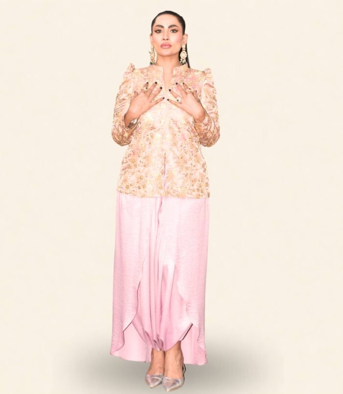 Gul-Kari Tea Rose Banarasi Jacquard Jacket – Floral Heritage with Modern Structure