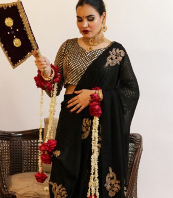 Lail Signature Chiffon Saree with Hand Embroidery