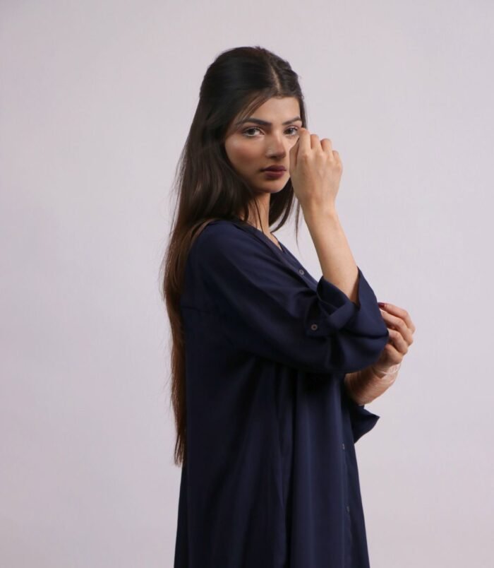Gul-e-Nafarmaan navy georgette shirt with black farshi shalwar