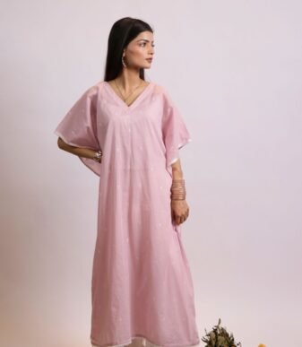 Gulab embroidered lilac lawn kaftan with ivory trouser