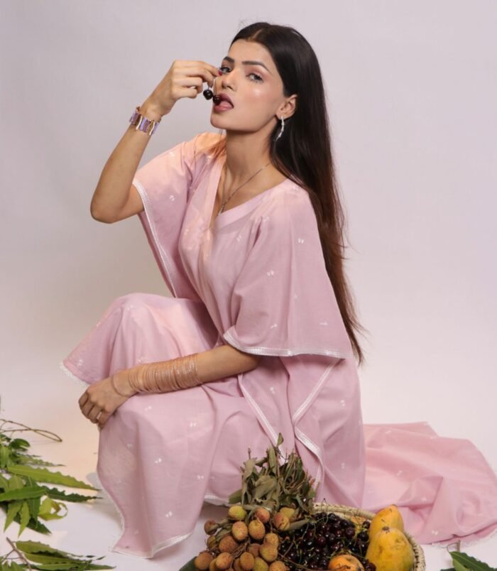 Gulab embroidered lilac lawn kaftan with ivory trouser