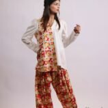 Gulshan asymmetrical white lawn kurti with farshi shalwar